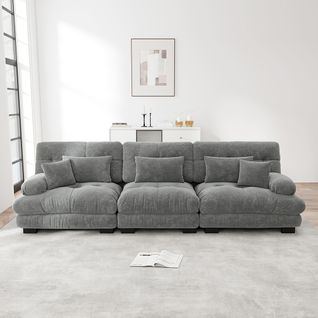 Canapé D'angle, Trois Places, Tissu Doux, Rembourré, Gris