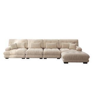 Canapé D'angle Modulable, Quatre Places, Avec Repose-pieds Amovible, Tissu Chenille, Beige
