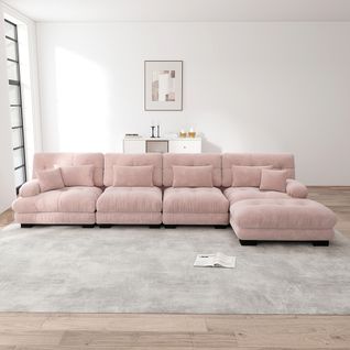Canapé D'angle Modulable, Quatre Places, Avec Repose-pieds Amovible, Tissu Chenille, Rose