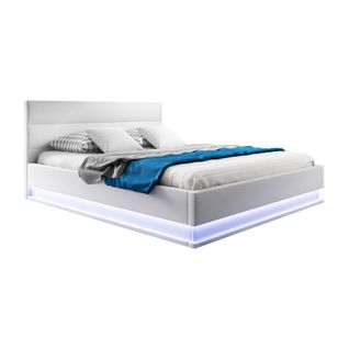 Lit Double Avec Coffre 180x200cm En Blanc Avec LED Nitas