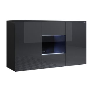 Bahut Buffet Pour Salon Salle à Manger En Noir Avec LED 120x40x70cm Luke A2