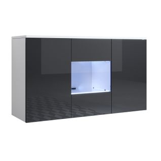 Bahut Buffet Pour Salon Salle à Manger En Blanc Et Noir Avec LED 120x40x70cm Luke A2