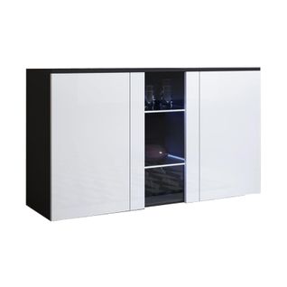 Bahut Buffet Pour Salon Salle à Manger En Noir Et Blanc Avec LED 120x40x70cm Luke A1