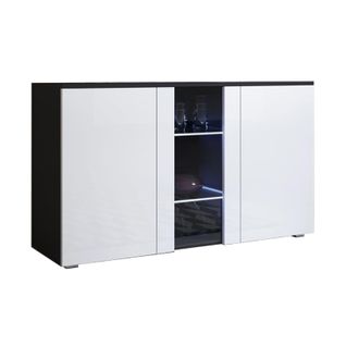 Bahut Buffet Pour Salon Salle à Manger En Noir Et Blanc Avec LED 120x40x72cm Luke A1