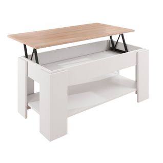 Table Basse Relevable En Blanc Et Sonoma 100x50x43,5cm Nicoleta