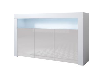 Bahut Buffet Pour Salon Salle à Manger En Blanc Et Gris Avec LED 155x37x91,5cm Aker