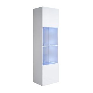 Vitrine Pour Salon Salle à Manger En Blanc Avec LED 40x29x165cm Luke V6