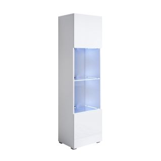 Vitrine Pour Salon Salle à Manger En Blanc Avec LED 40x29x167cm Luke V6
