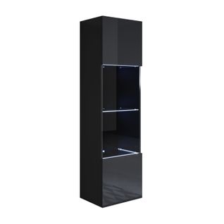 Vitrine Pour Salon Salle à Manger En Noir Avec LED 40x29x165cm Luke V6