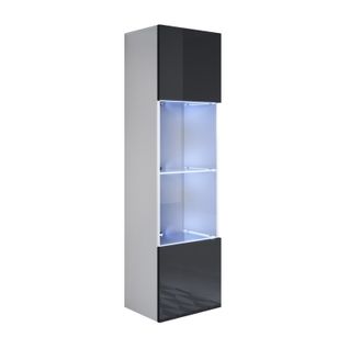 Vitrine Pour Salon Salle à Manger En Blanc Et Noir Avec LED 40x29x165cm Luke V6