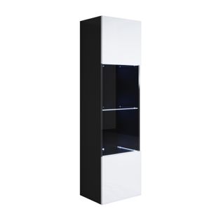 Vitrine Pour Salon Salle à Manger En Noir Et Blanc Avec LED 40x29x165cm Luke V6