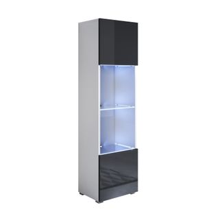 Vitrine Pour Salon Salle à Manger En Blanc Et Noir Avec LED 40x29x167cm Luke V6