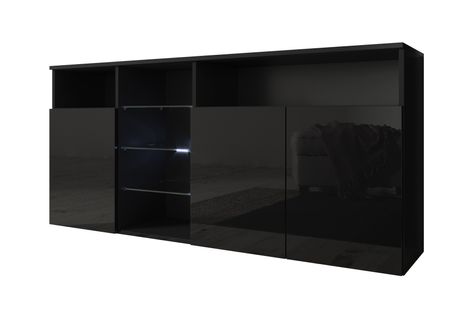 Bahut Buffet Pour Salon Salle à Manger En Noir Avec LED 150x35x70cm Clark