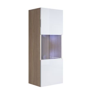 Vitrine Pour Salon Salle à Manger En Sonoma Et Blanc Avec LED 40x29x126cm Luke V3