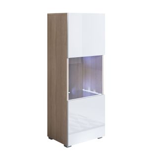 Vitrine Pour Salon Salle à Manger En Sonoma Et Blanc Avec LED 40x29x128cm Luke V3