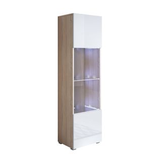 Vitrine Pour Salon Salle à Manger En Sonoma Et Blanc Avec LED 40x29x167cm Luke V6