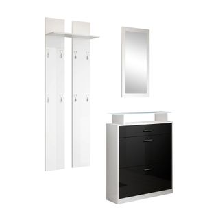 Ensemble D'entrée Pour Hall D'entrée Couloir En Blanc Et Noir Avec LED 105x24x89cm Paola