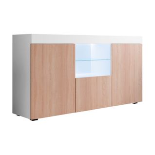 Bahut Buffet Pour Salon Salle à Manger En Blanc Et Sonoma Avec LED 150x40x80cm Natolia
