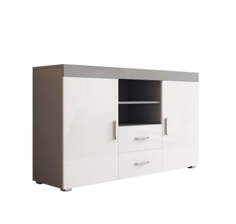 Bahut Buffet Pour Salon Salle à Manger En Gris Et Blanc 140x40x80cm Roque