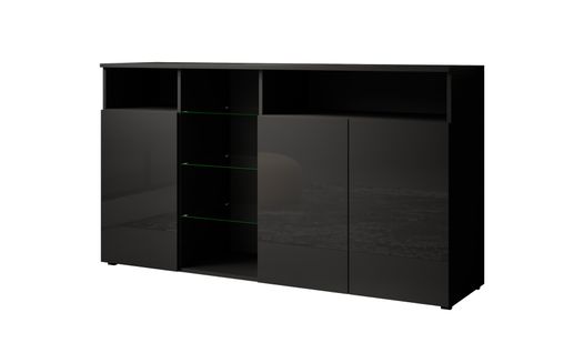 Bahut Buffet Pour Salon Salle à Manger En Noir Avec LED 150x40x82cm Clark L