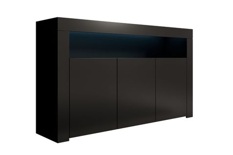 Bahut Buffet Pour Salon Salle à Manger En Noir Avec LED 155x37x91,5cm Aker