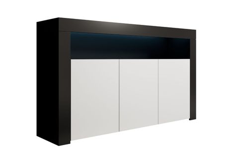 Bahut Buffet Pour Salon Salle à Manger En Noir Et Blanc Avec LED 155x37x91,5cm Aker
