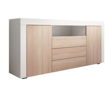 Bahut Buffet Pour Salon Salle à Manger En Blanc Et Sonoma 160x35x72cm Yanis