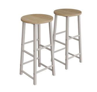 Lot 2 Tabourets En Blanc Et Sonoma 33x33x71cm Lucca