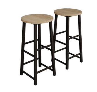 Lot 2 Tabourets En Noir Et Sonoma 33x33x71cm Lucca