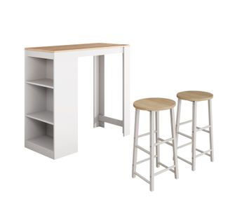 Table Haute Avec 2 Tabourets En Blanc Et Sonoma 110x50x103cm Kyra