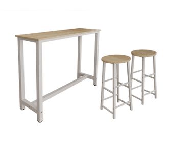 Table Haute Avec 2 Tabourets En Blanc Et Sonoma 140x40x100cm Ani