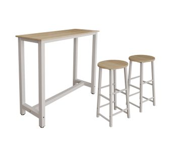 Table Haute Avec 2 Tabourets En Blanc Et Sonoma 120x40x100cm Ani