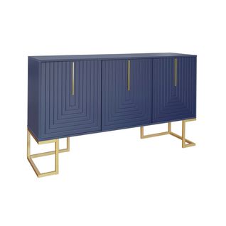 Buffet Moderne Marine, 3 Portes En U, Étagères Réglables, Poignées En Métal, Socle, Bleu