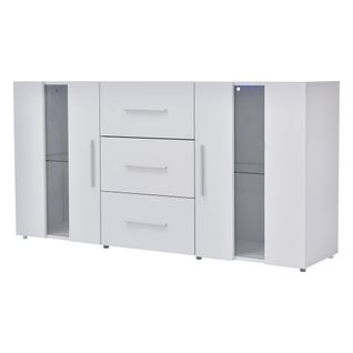Buffet En Mdf, LED 16 Couleurs, Pour Salon Et Salle à Manger,140x35x70 Cm, Blanc