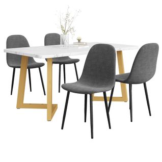 Groupe De Salle à Manger 5 Pièces, Table 140x80 Cm, 4 Chaises Velours, Pieds En Métal, Gris