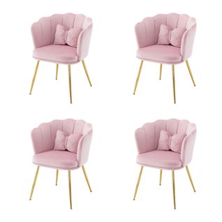 Ensemble De 4 Chaises Modernes En Velours Pour Salon Avec Dossier En Forme De Pétale