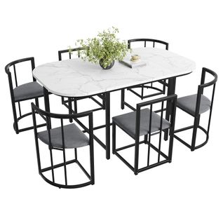 Ensemble De Table à Manger (6 Chaises) + Table Blanche + Chaises