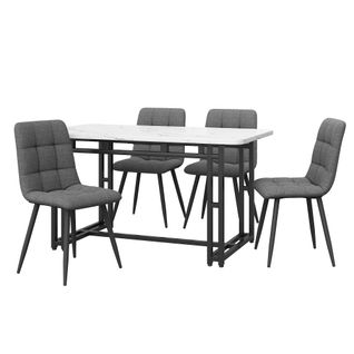 Table à Manger 120x70 Cm En Mdf Noir Avec 4 Chaises En Lin Gris Foncé, Pieds En Métal Noir