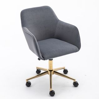 Chaise De Bureau Pivotante En Velours Avec Pieds Dorés, Hauteur Réglable, Gris