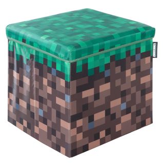 Coffre à Jouet Et Siège Pliable 2en1 - Cube - Bloc D'herbe Minecraft
