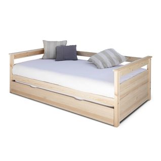 Pack Lit Gigogne Avec 2 Matelas Izao   Bois Naturel 90x190 Cm