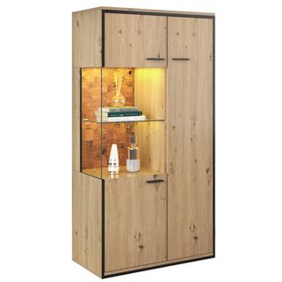 Vitrine Moderne LED 150hx78lx40pcm Avec Porte En Verre, 15 Couleurs, 8 Portes, 3 Tiroirs