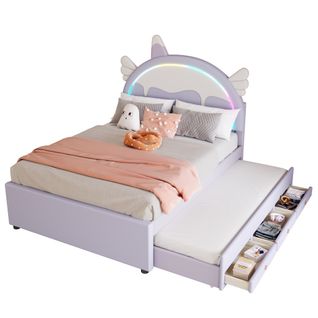 Lit Enfant En Forme De Licorne 140x200 Cm, En Pu, Violet