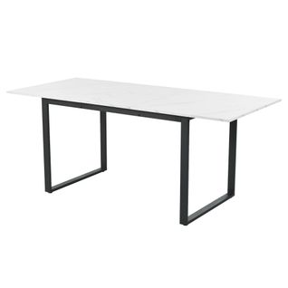 Table à Manger Télescopique 140/180x80x75 Cm, Pieds En Métal, Plateau En Mdf Avec Motif Marbre