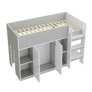 Lit combiné 90x200 Cm Avec Rangements, Armoire Et Étagères, En Bois Massif, Gris