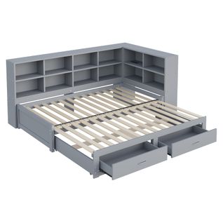 Lit Gigogne 90/180x190 Cm En Bois Massif Avec Lit Gigogne, Tiroirs Et Prise – Gris