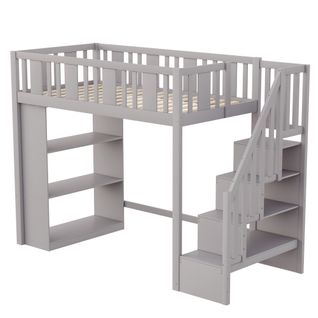 Lit Mezzanine 90x200 Cm En Bois Avec Escalier à Rangement – Gris