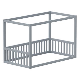 Lit Cabane 90x200 Cm Pour Enfant En Bois Massif Gris Avec Cadre Ciel De Lit