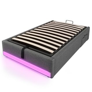 Lit Rembourré 90x200 Cm Avec LED Télécommandée, USB Et Rangement Gris