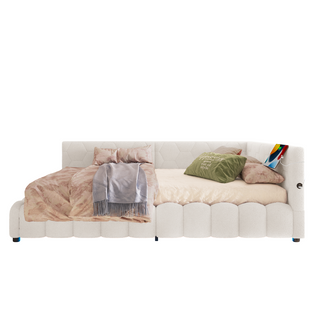 Lit D'appoint 140x200 Cm En Velours Avec LED Multicolore, Rangement Hydraulique, Blanc